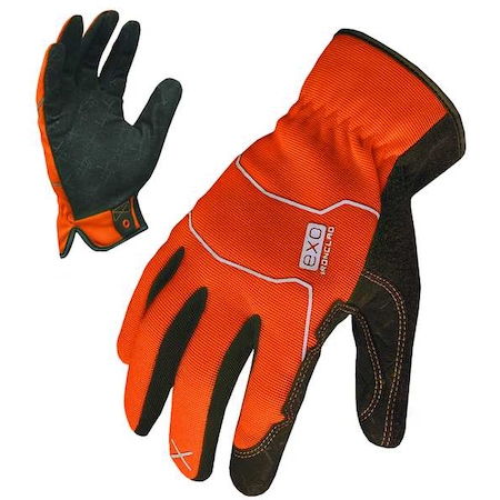 EXO Hi-Vis Mechanics Gloves, Embossed Synthetic Leather Palm, Polyester Back, S, Orange