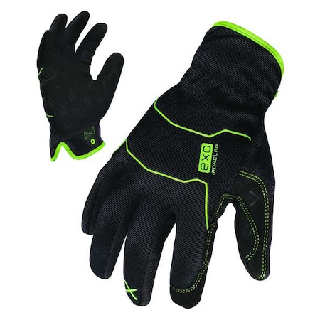 EXO Mechanics Gloves, Embossed Synthetic Leather Palm, Polyester Back, XL, Black/Green