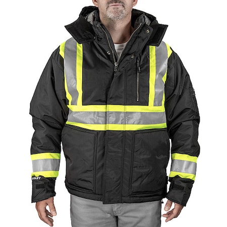 Rain Jacket, Nylon, Class 1 O, Black/Yellow, S