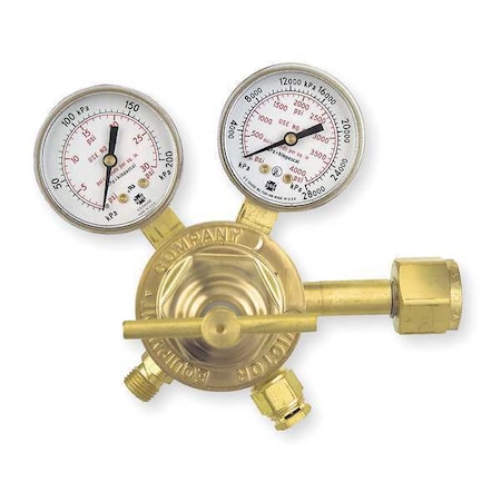 Gas Regulator, Oxygen, Single Stage, 0.825"-14 Inlet, 9/16"-18 Outlet, 4 to 80 psi