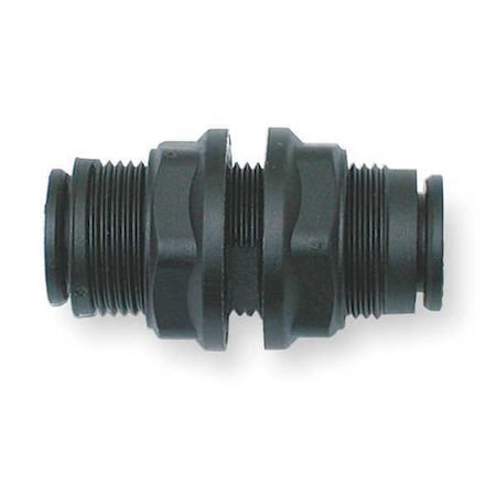 Push-Fit Union Fitting, 1/8 in Tube Size, Fiberglass-Reinforced Nylon, Black, 10 PK