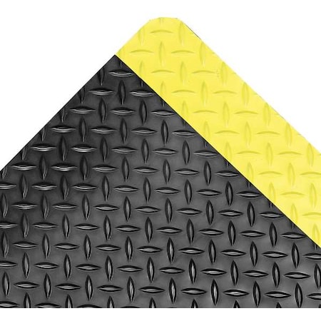 Antifatigue Mat, 75 ft. L x 3 ft. W, 3/4 in Thickness, Vinyl, Diamond Plate, Black/Yellow