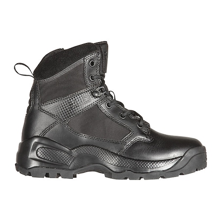 Military/Tactical Boot, Leather/Fabric Upper, Rubber Outsole, Plain Toe, Side Zipper, Black, 8 D