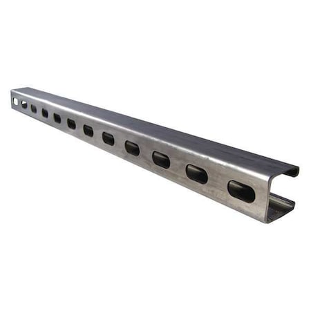 Single Channel Strut, Slotted, 316 Stainless Steel, Polished, 9/16 in x 1-1/8 in Hole Size, Silver