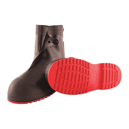 Overboots, Plain Toe, PVC, 10 in Height, Pull On Closure, Cleated Sole, Black/Red, XL