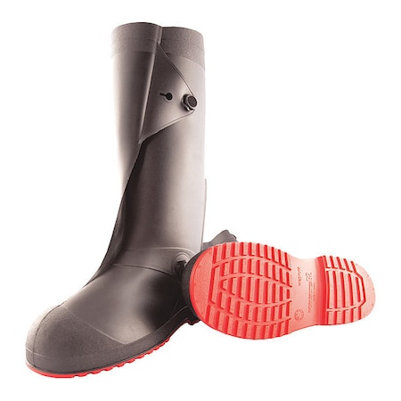 Overboots, Plain Toe, PVC, 17 in Height, Pull On Closure, Cleated Sole, Black/Red, XL