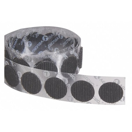 Reclosable Fastener, Disc, Acrylic Adhesive, 1/2 in, Black, 1440 PK