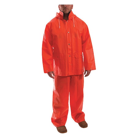 2-Piece Rainsuit, PVC, 0.35 mil Thick, Attached, Orange, L