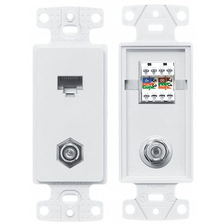 Wall Plate and Jack,Cat 5e/F-Type,White