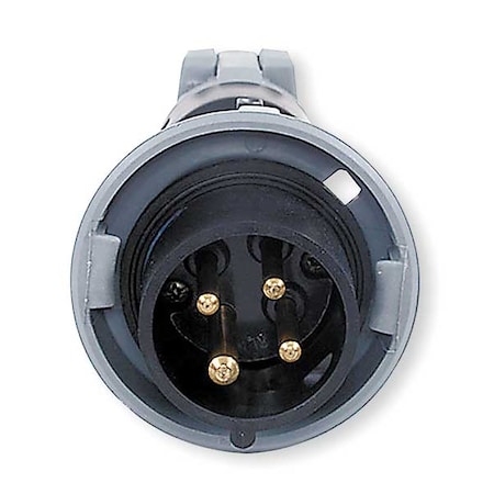 Watertight Pin & Sleeve Plug, 60 A, 600V AC, Three Phase, 3 Pole, IEC Grounding, Black