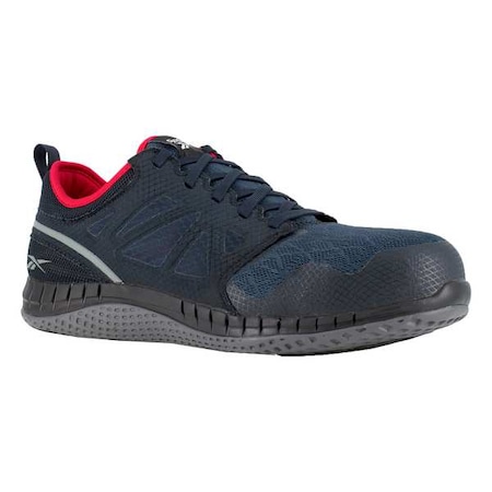 Men's Athletic Shoe, Steel Toe, Mesh, Fabric Upper, Rubber Outsole, Lace Up, Navy, 8 M