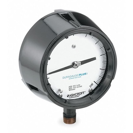 Process Pressure Gauge, 0 to 60 psi, 4 1/2 in Dial, 1/2 in NPT, Bottom Location
