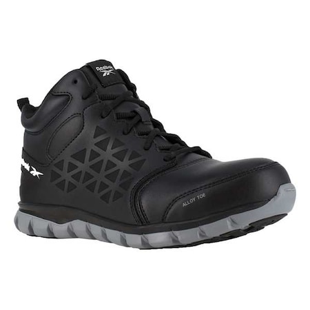 Men's Athletic High-Top Shoe, Alloy Toe, Leather Upper, Rubber Outsole, Lace Up, Black, 10 1/2 W