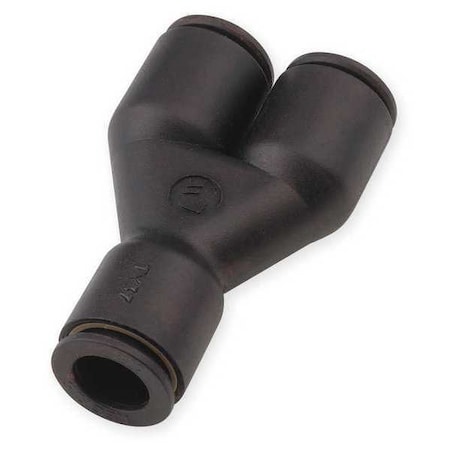 Push-Fit Wye Fitting, 4 x 6mm Tube Size, Brass, Fiberglass-Reinforced Nylon, Black, 10 PK