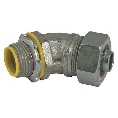 Conduit Fitting Connector, 1/2 in, Liquid-Tight, Steel, Zinc Plated, Gray