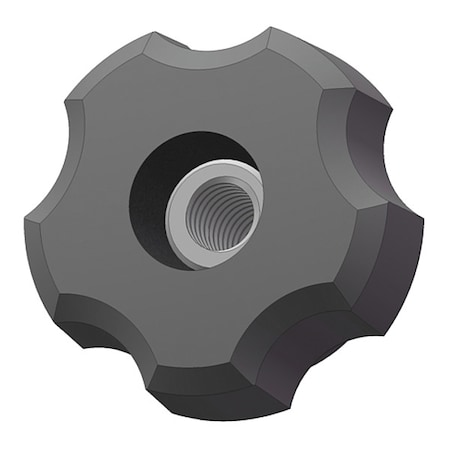 Fluted Knob, 1/4-20 Thread Size, 0.875"L, Thru, Locking Tap, Steel