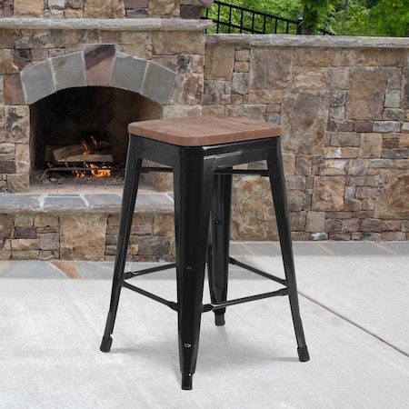 Black Backless Metal Stool,24", PK4