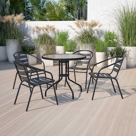 Lila  Black Metal Restaurant Stack Chair with Aluminum Slats, PK4