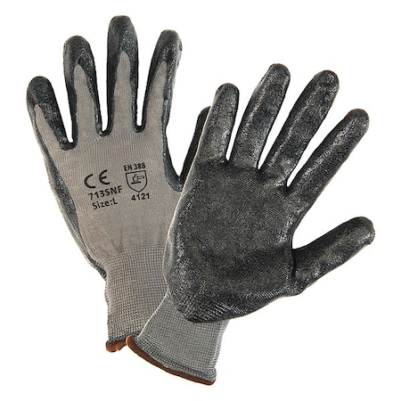 Coated Gloves, Foam Nitrile, Sandy, Palm, 3 Abrasion Level, Gray/Black, 2XL (11) 12 PK