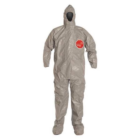 Coverall. Respirator Fit Hood. Elastic Wrists. Attached Socks. Double Storm Flap. Gray. 3X