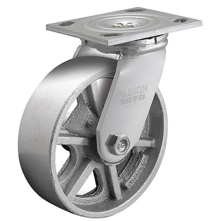 6" X 1-7/8" Cast Iron Swivel Caster, No Brake, Loads Up To 1250 lb