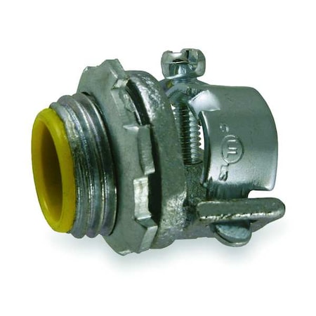Conduit Fitting Grounding Connector, 3/8 in, Threaded, Iron, Electro Zinc Plated, Gray; Yellow