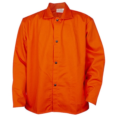 Cotton Welding Jacket, Cotton, 9 oz, 30 in Length, Snaps Closure, 1 Pockets, Orange, 4XL