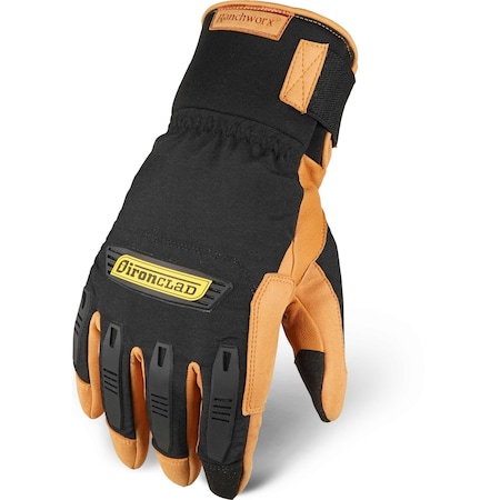Leather Gloves, Goatskin, Hook-and-Loop Cuff, Keystone Thumb, Full Finger, Tan / Black, 2XL, 1 PR