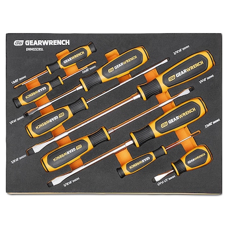 9 Piece Slotted Dual Material Screwdriver Set in Foam Storage Tray