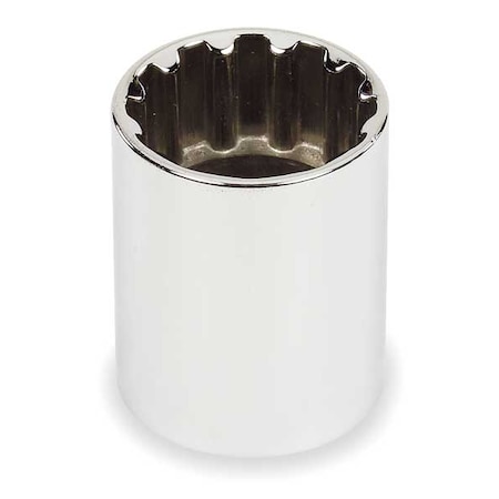 3/8 in Drive, 1/2" Spline SAE Socket, 12 Points,  Steel, Chrome, 1/2 in