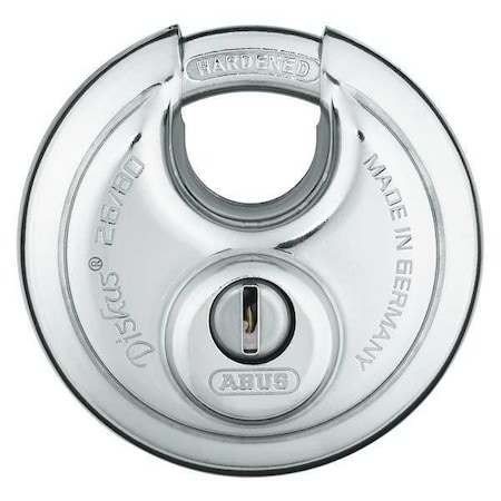 Padlock, Keyed Different, Partially Hidden Shackle, Disc Stainless Steel Body, Steel Shackle