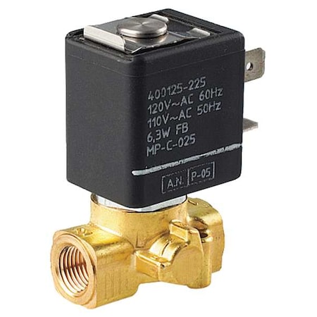 Solenoid Valve, 2-Way, 2-Position, Normally Closed, 1/8 in Pipe Size, 120/60V AC, Compact, Brass