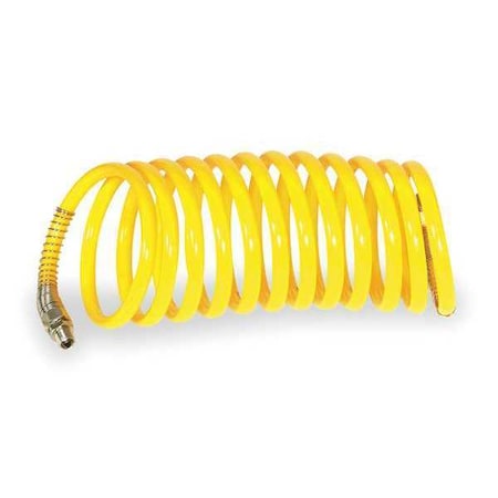Coiled Air Hose, Nylon, Yellow, 1/4 in Hose Inside Dia, Brass x Brass, MNPT x MNPT, Brass