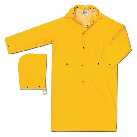 Classic Raincoat with Detachable Hood, PVC/Polyester, .35mm, Waterproof, 48 in L, Yellow, 4XL