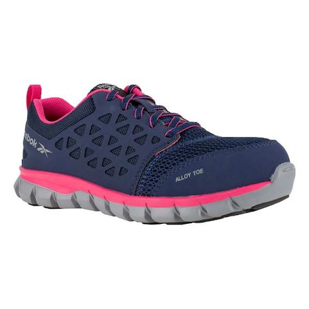 Women's Athletic Shoe, Alloy Toe, Mesh Upper, Rubber Outsole, Lace Up, Navy, 6 W