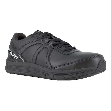 Men's Athletic Shoe, Steel Toe, Leather Upper, Rubber Outsole, Lace Up, Black, 12 4E