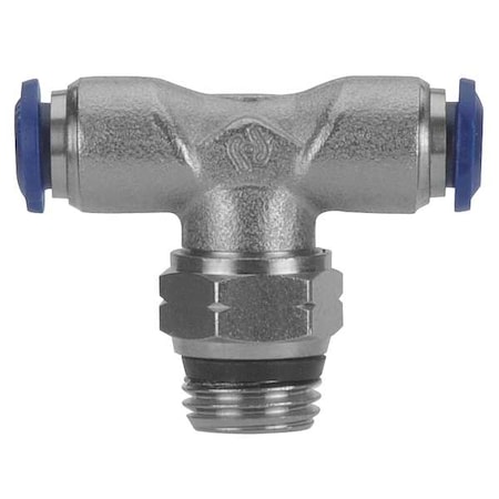 Push-Fit Tee Fitting, Push-to-Connect x Push-to-Connect x Universal, 3/8 in Tube OD, Metal, 5 PK