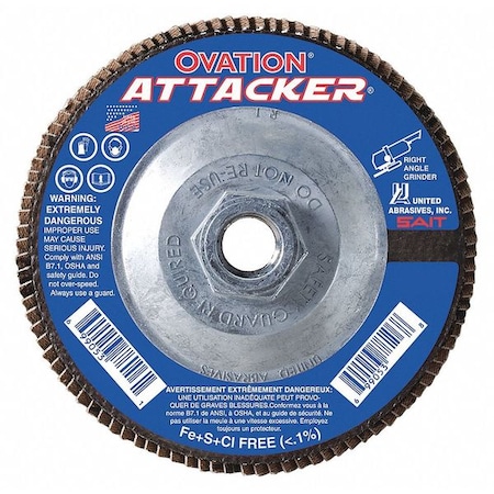 SAIT 76341 Ovation Attacker High Density Fiberglass Backed Flap Disc (Type 27) 5" x 5/8"-11, 120 Grit, 10-Pack