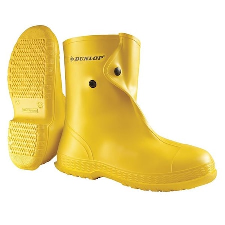 Overboots, Plain Toe, PVC, 10 in Height, Snap Tab Closure, Cleated Sole, Yellow, XS