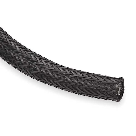 Braided Cable Sleeve, 1-1/4 in Inside Dia., 1-1/2 in Max Bundle Dia., 10 ft, Nylon, Black
