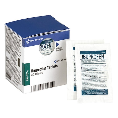 First Aid Kit Refill,Ibuprofen, 2 Tablets Per Packet, 10 Packets Per Box, 20PK