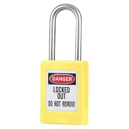 Lockout Padlock, Keyed Different, Thermoplastic, Yellow, 1 1/2 in Shackle Height, 1 No. of Keys