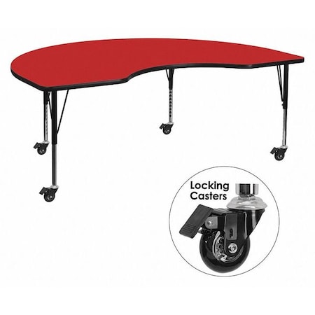 Kidney Table,Kidney Shp,Red,Lckng Cstrs,48x72", Laminate, Red