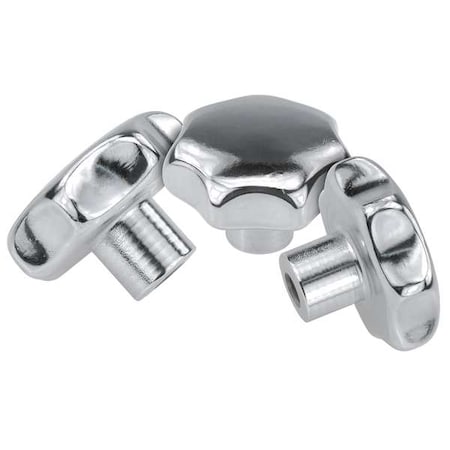 Star Grip, Form: D, Tapped and Drilled, DIN 6336, D=5/16-18, D1= 40, H=26, Stainless Steel Polished