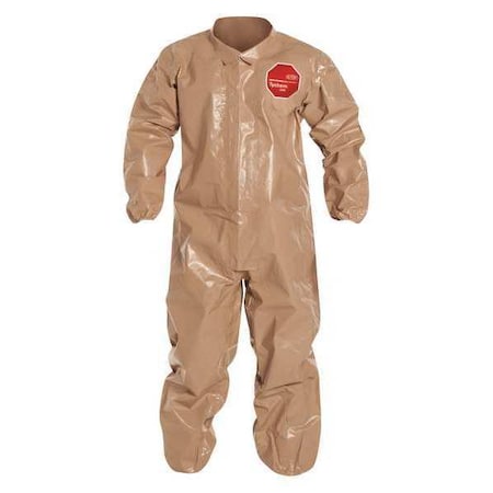 Coverall. Collar. Elastic Wrists and Ankles. Storm Flap with Adhesive Closure. Tan. 5X