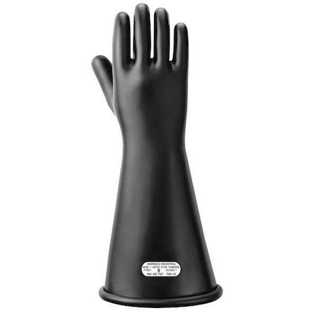 Electrical-Insulating Gloves, 7,500V AC, 11,250V DC, Rubber, 16" Length, Black, Size 10