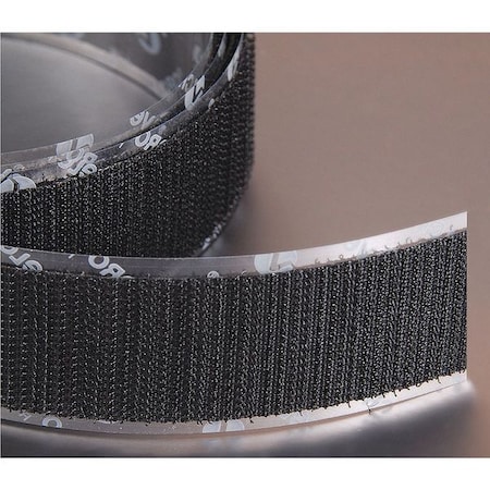 Reclosable Fastener, Rubber Adhesive, 75 ft, 1 in W, Black