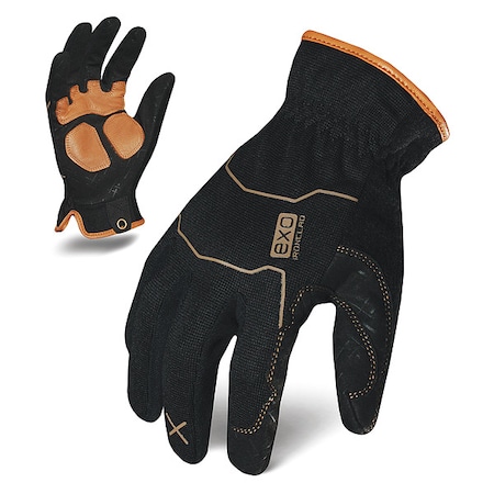 EXO Mechanics Gloves, Leather Palm, Polyester Back, XL, Black/Green