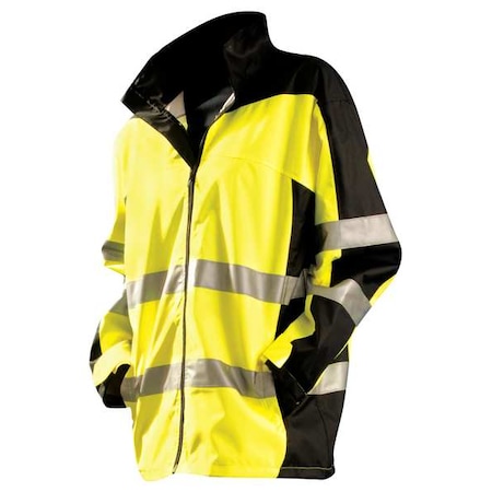 Rain Jacket with Hood, Polyester, Class 3 R, Yellow, L