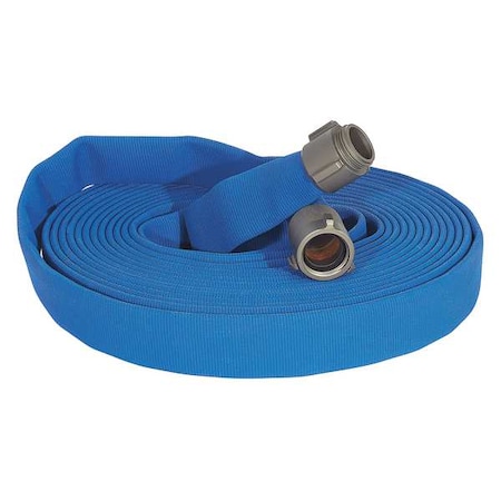 Fire Hose, Double Jacket, 50 ft. Length, 2 1/2 in Hose Inside Dia., Polyurethane Hose Tube, Blue